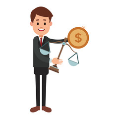 Businessman with justice balance cartoon vector illustration graphic design