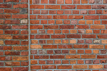 Two Adjoining Running Bond Red Brick Walls