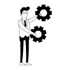 Businessman with gears symbol vector illustration graphic design