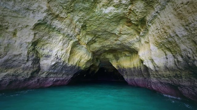 Aproaching the cave from the boat on the coast of Algarve, Portugal