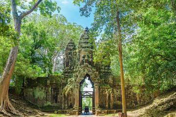 North gate of Angkor Thom complex near Siem Reap Cambodia South East Asia