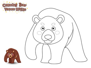 Coloring the Cute Cartoon Bear. Educational Game for Kids. Vector illustration.