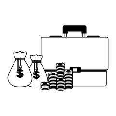 Briefcase with money bags and coins vector illustration graphic design