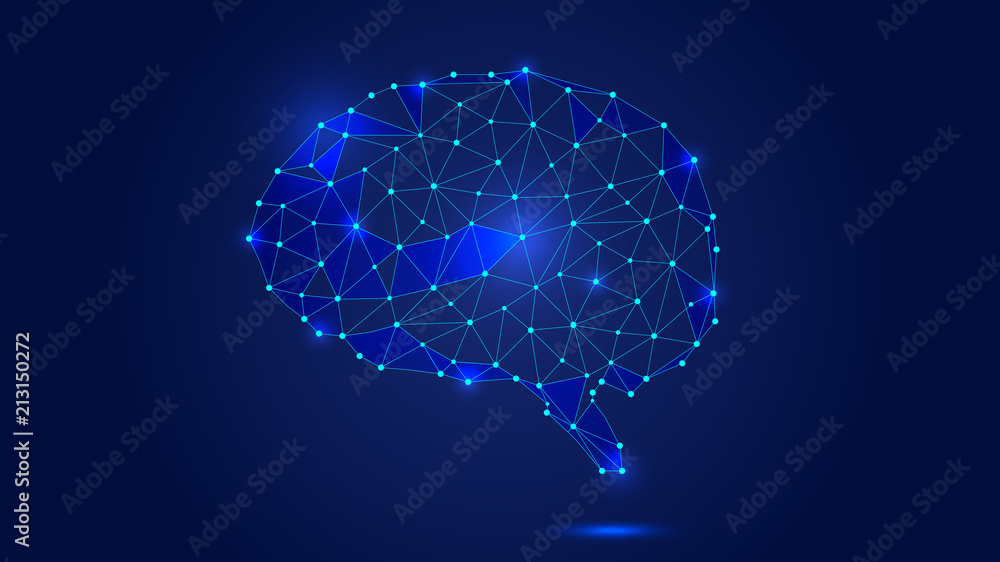 Poster ai artificial intelligence, brain profile, science and technology and engineering concepts