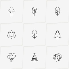 Trees line icon set with apple tree, dry tree and christmas tree - 213150283