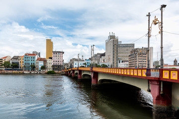 Capibaribe River (Rio Capibaribe), Alfandega Bund (Cais da Alf&acirc;ndega), Recife, Pernambuco, Brazil