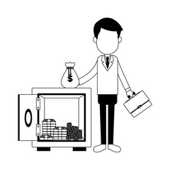 Businessman with money inside strongbox cartoon vector illustration graphic design