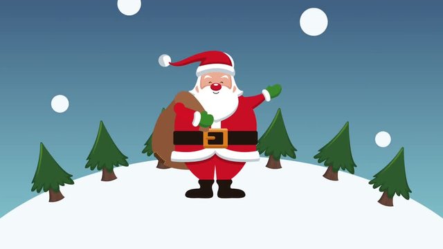 Cute santa claus with bag in the snow High definition animation colorful scenes