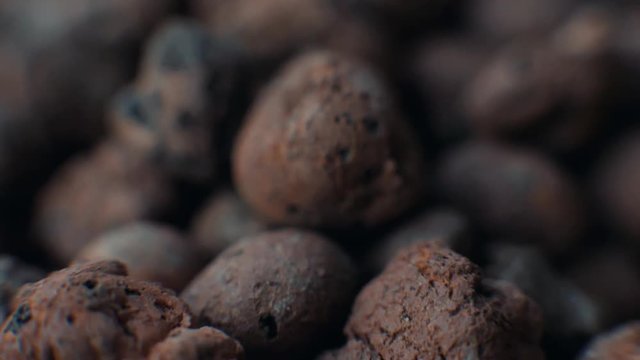 Expanded Clay Aggregate - Grow rocks (Growing medium). Close-up with Shallow Depth of Field. Isolated on white background.