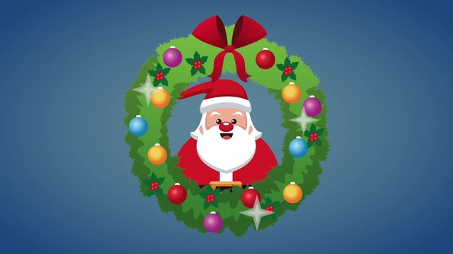 Cute santa claus inside christmas wreath High definition animation colorful scenes