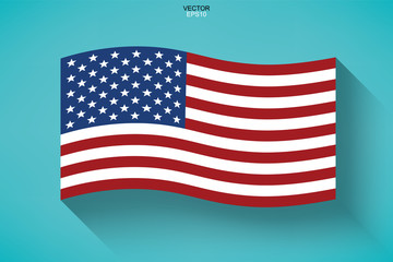 Abstract American flag with long shadow effect on green background. Vector.