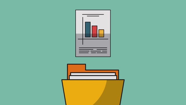 Folder with statistics report over blue background High definition animation colorful scenes