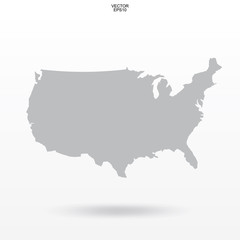 Map of USA. Outline of "United States of America" map on white background with soft shadow. Vector.