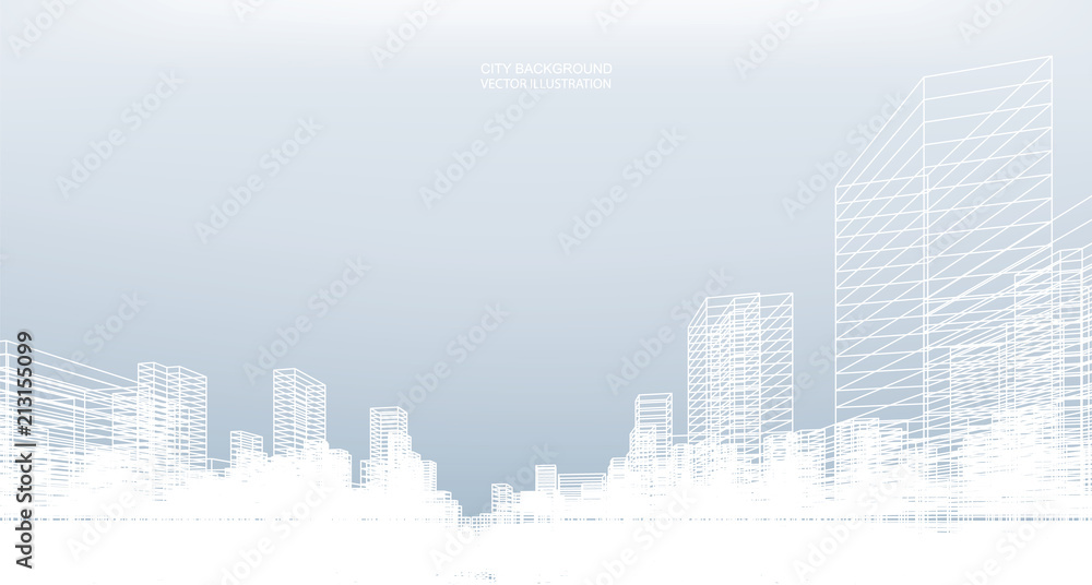 Aufkleber abstract wireframe city background. perspective 3d render of building wireframe. vector.