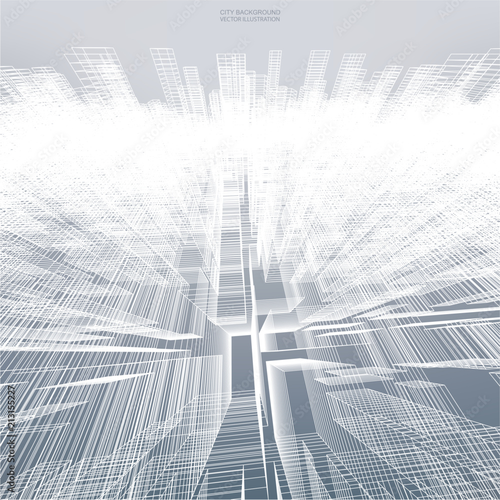 Poster abstract virtual zoom of wireframe for backgroumd. perspective 3d render of building wireframe. vect