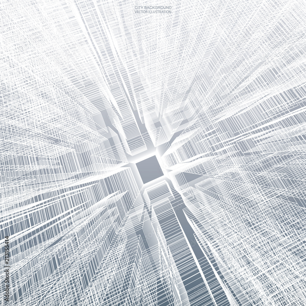Poster abstract virtual zoom of wireframe for backgroumd. perspective 3d render of building wireframe. vect