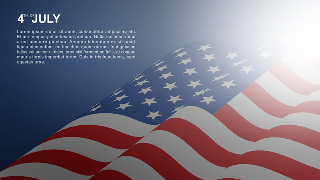 4th of July background for USA(United States of America) Independence Day with USA flag and soft light effect. Vector.