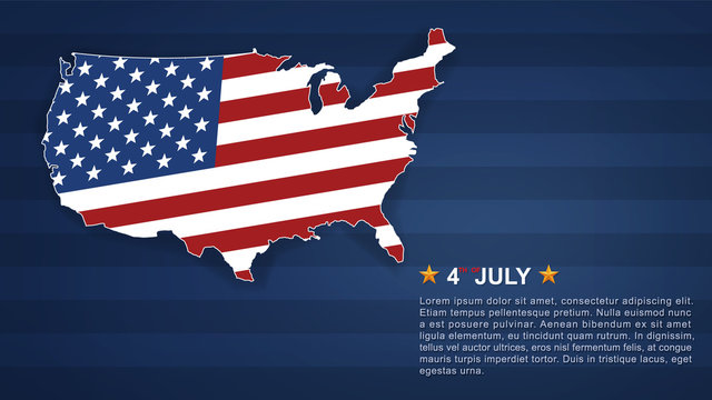 4th of July background for USA(United States of America) Independence Day with USA map and american flag pattern. Vector.