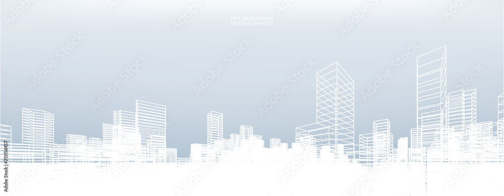 Aufkleber abstract wireframe city background. perspective 3d render of building wireframe. vector.