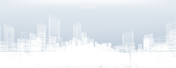 Abstract wireframe city background. Perspective 3D render of building wireframe. Vector. © Lifestyle Graphic
