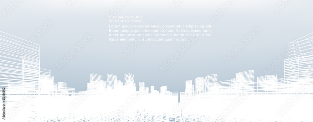 Aufkleber abstract wireframe city background. perspective 3d render of building wireframe. vector.