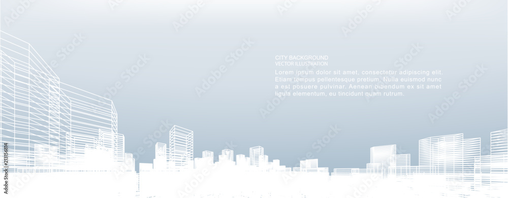 Aufkleber abstract wireframe city background. perspective 3d render of building wireframe. vector.