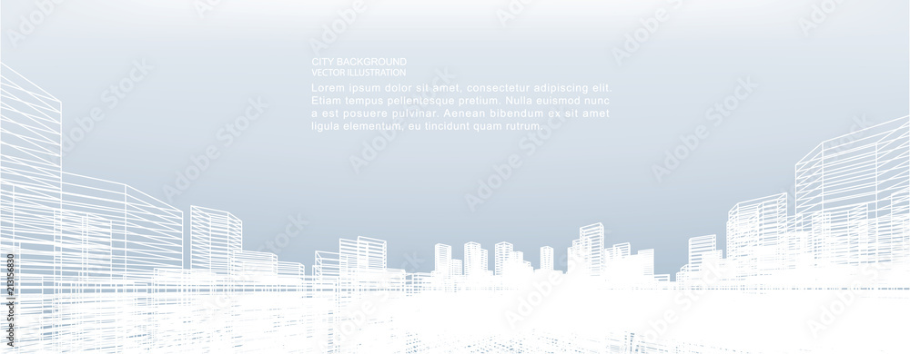Aufkleber abstract wireframe city background. perspective 3d render of building wireframe. vector.