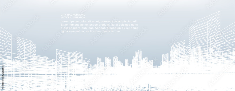 Aufkleber abstract wireframe city background. perspective 3d render of building wireframe. vector.
