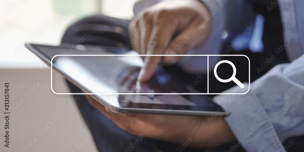 Poster ict(information communication technology) businessman using searching browsing internet internet of 