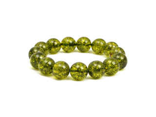 Green Olivine or mineral Green Peridote lucky stone bracelet Beads with white isolated background. amulet help for make intrepidity and strong
