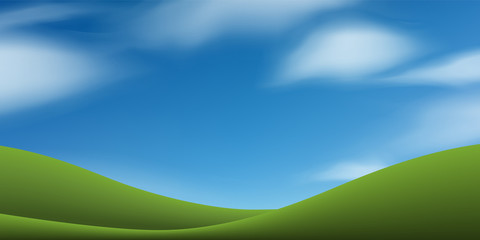 Obraz na płótnie Canvas Green grass hill with blue sky. Abstract background park and outdoor for landscape idea. Use for natural article both on print and website. Vector.