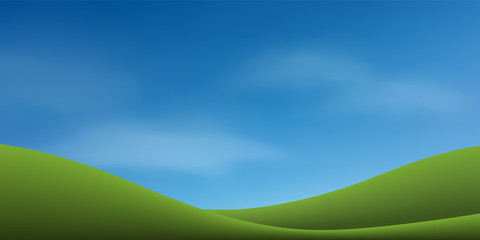 Obraz premium Green grass hill with blue sky. Abstract background park and outdoor for landscape idea. Use for natural article both on print and website. Vector.