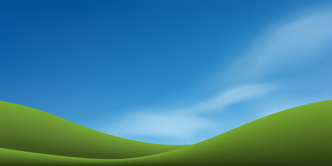 Obraz premium Green grass hill with blue sky. Abstract background park and outdoor for landscape idea. Use for natural article both on print and website. Vector.
