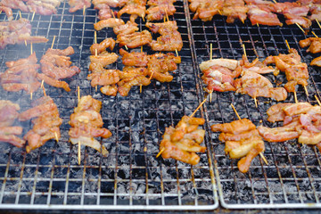 Grill pork barbecue in street food Thailand, Moo-yang.