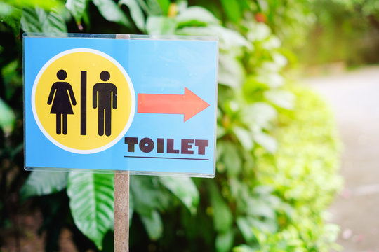 Toilet sign in garden.
