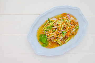 Crab's spawn salad special Sea food in Thailand.