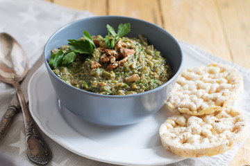 Kiopooolu, a side dish prepared from grounded roasted eggplant and peppers