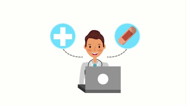 doctor working laptop supplies medical animation hd