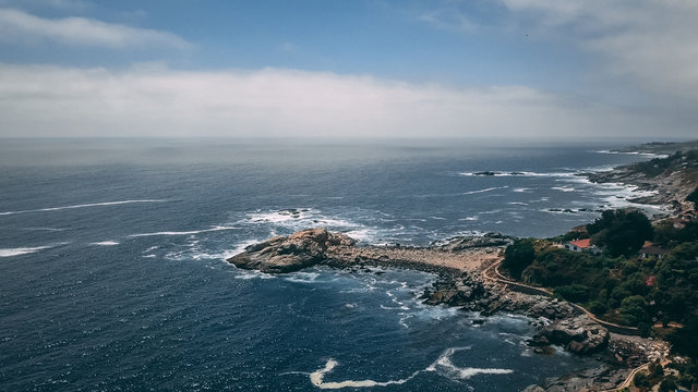 Aerial drone view of the sea, Zapallar, Chile