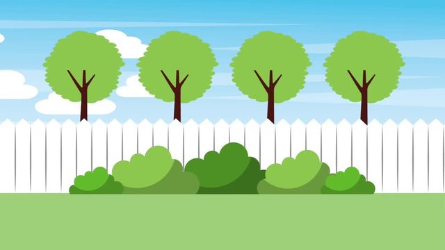 landscape backyard fence trees bushes nature animation hd