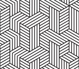 Tapeten Schwarz-weiß Abstrakter geometrischer Mustervektorhintergrund des nahtlosen Mosaikgitterlinienmusters
