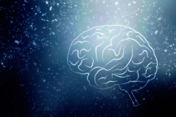 2d illustration Concept of thinking, background with brain, Abstract Artificial intelligence. Technology web background