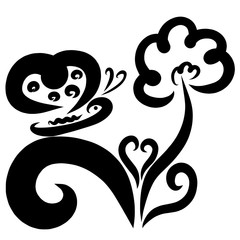 Flower with leaves similar to hearts and sweet butterfly