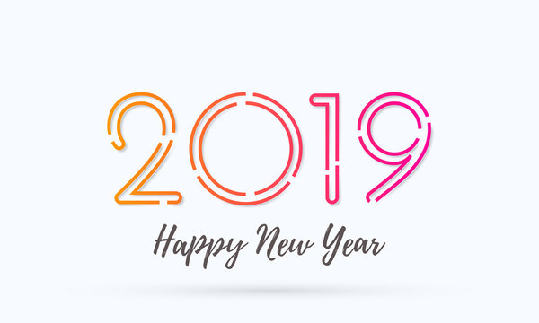 Happy New Year 2019 greeting card with numbers. Vector calligraphy lettering text for Christmas holiday celebration white background