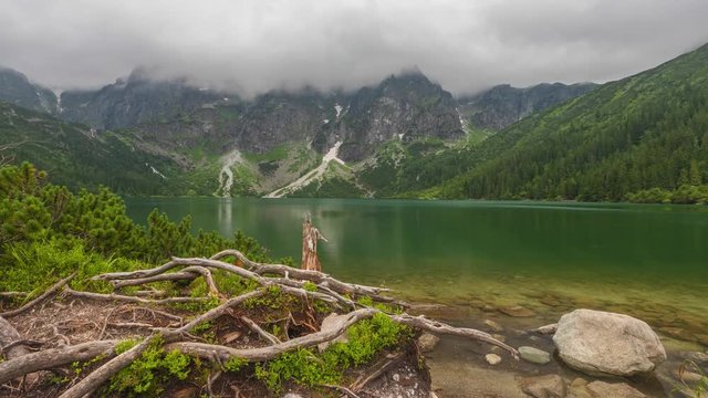 Clouds over Morskie Oko lake in Tatra Mountains, Poland (time lapse video)
