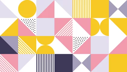 Gordijnen Geometrische patroon vector achtergrondontwerp van vector Scandinavische abstracte kleur of Zwitserse geometrie wordt afgedrukt met rechthoeken, vierkanten en cirkels © Ron Dale
