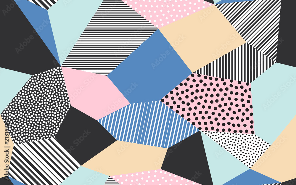 Aufkleber Abstract patchwork pattern background of vector patch artwork of giclee dots, lines and strokes shapes