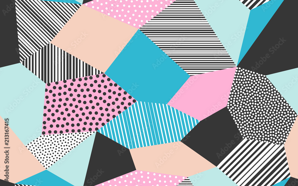 Aufkleber Abstract patchwork pattern background of vector patch artwork of giclee dots, lines and strokes shapes