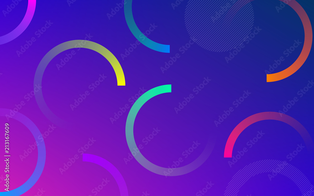 Poster Abstract neon pattern of bright gradient colors on purple blue background with modern geometric flat motion style