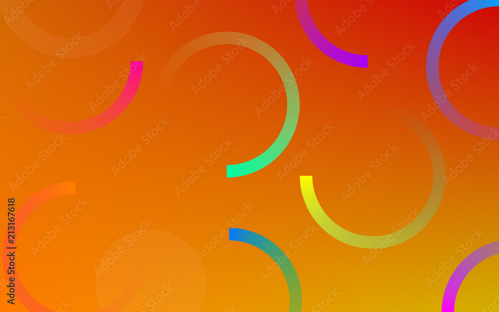 Poster Abstract neon circles with color gradient pattern on yellow or orange background with modern geometric flat motion dynamic